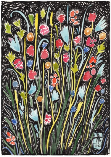 Pittura intitolato "Floral abundance 1" da Ulia Nagornaa, Opera d'arte originale, Acquarello