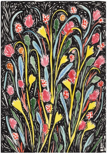 Картина под названием "Floral abundance 2" - Юлия Нагорная, Подлинное произведение искусства, Акварель