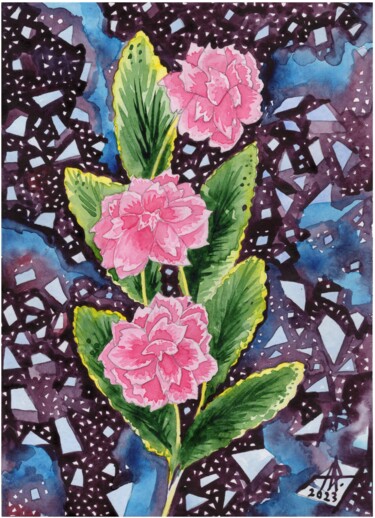 Peinture intitulée "Blooming in space" par Ulia Nagornaa, Œuvre d'art originale, Aquarelle