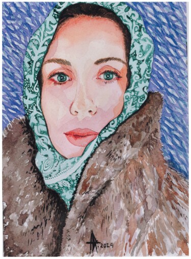 Malerei mit dem Titel "Self-portrait 2" von Ulia Nagornaa, Original-Kunstwerk, Aquarell