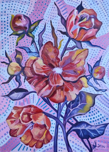 Peinture intitulée "Garden poppies /Abs…" par Ulia Nagornaa, Œuvre d'art originale, Huile