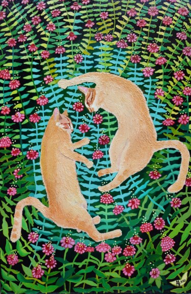 Peinture intitulée "Cat mood" par Ulia Nagornaa, Œuvre d'art originale, Huile