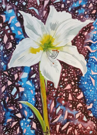 Painting titled "White Lily" by Ulia Nagornaa, Original Artwork, Watercolor