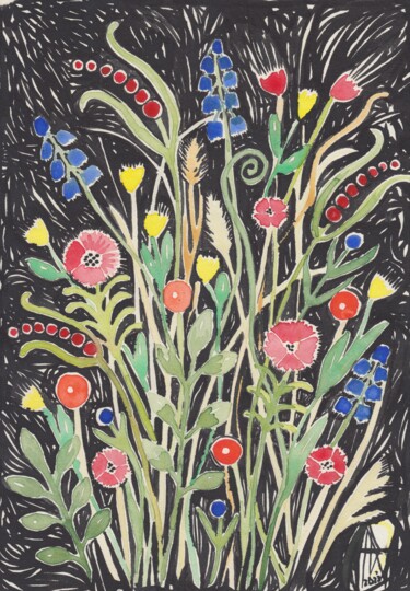 Peinture intitulée "flower composition" par Ulia Nagornaa, Œuvre d'art originale, Aquarelle