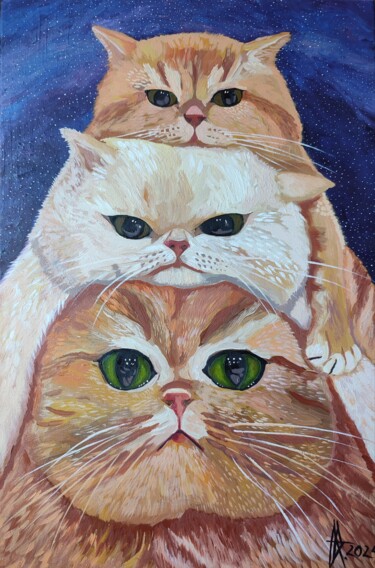 Painting titled "Fluffy conquerors o…" by Ulia Nagornaa, Original Artwork, Oil