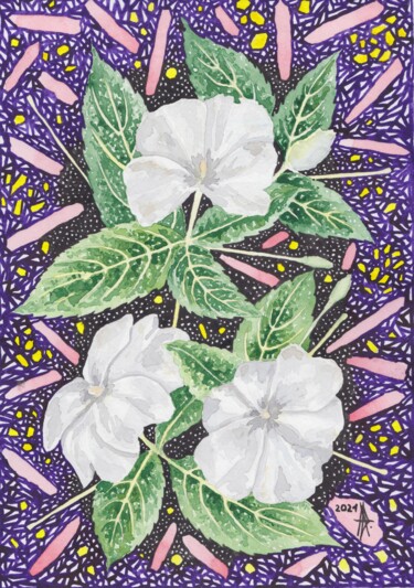 Painting titled "White spring flowers" by Ulia Nagornaa, Original Artwork, Watercolor