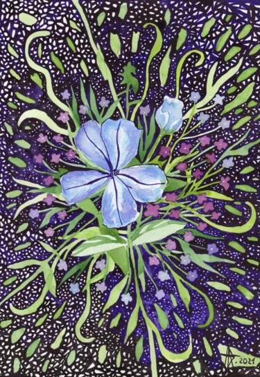 Картина под названием "Composition of blue…" - Юлия Нагорная, Подлинное произведение искусства, Акварель
