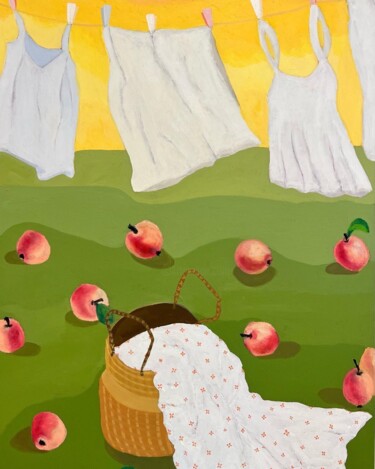 Картина под названием "Яблочный Спас" - Юлия Шабанова, Подлинное произведение искусства, Акрил Установлен на Деревянная пане…