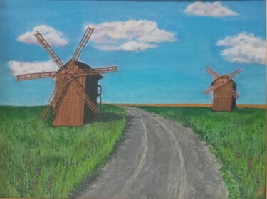 Peinture intitulée "Mills and road" par Ulia Vasina, Œuvre d'art originale, Acrylique Monté sur Carton