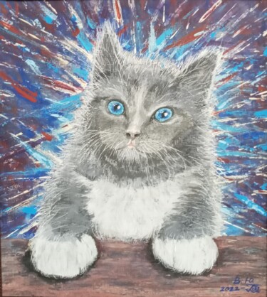 Peinture intitulée "Little cat" par Ulia Vasina, Œuvre d'art originale, Acrylique Monté sur Carton