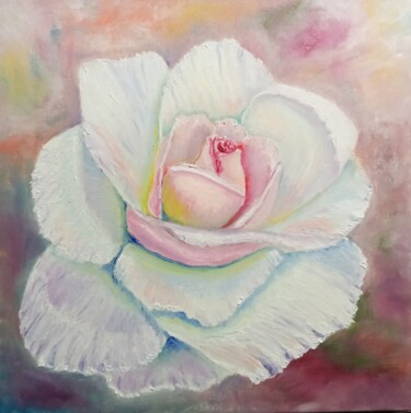 Painting titled "Delicate rose" by Ulia Vasina, Original Artwork, Oil Mounted on Wood Stretcher frame
