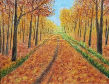 Pintura intitulada "Orange autumn" por Ulia Vasina, Obras de arte originais, Acrílico Montado em Painel de madeira