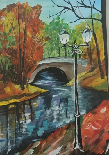 Картина под названием "Impressionism Bridg…" - Uliana Saiapina, Подлинное произведение искусства, Акрил Установлен на Деревя…