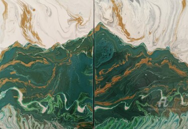 Painting titled "diptych Emerald Mou…" by Uliana Saiapina, Original Artwork, Acrylic Mounted on Wood Stretcher frame
