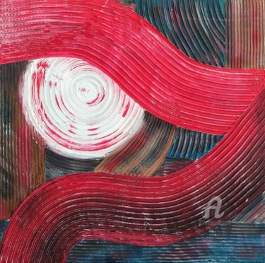 「abstract red square…」というタイトルの絵画 Uliana Saiapinaによって, オリジナルのアートワーク, アクリル artwork_cat.にマウント