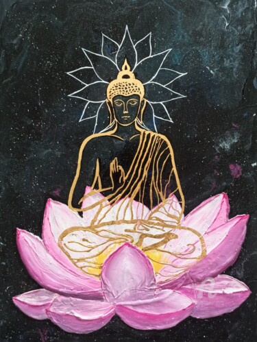 Картина под названием "Painting "Buddha in…" - Uliana Saiapina, Подлинное произведение искусства, Акрил Установлен на Деревя…