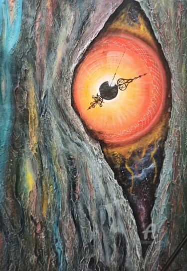 Pintura titulada "Spatial clock of li…" por Uliana Saiapina, Obra de arte original, Yeso Montado en Bastidor de camilla de m…