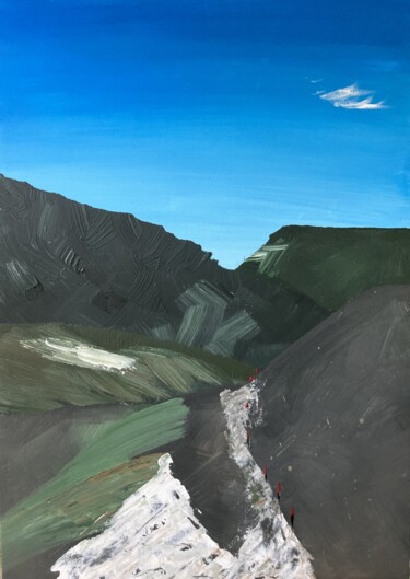 Schilderij getiteld "Mountain Trail" door Uliana Salagina, Origineel Kunstwerk, Acryl Gemonteerd op Houten paneel