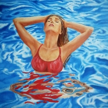 Painting titled "The beauty of water" by Uliana Titova, Original Artwork, Oil Mounted on Wood Stretcher frame