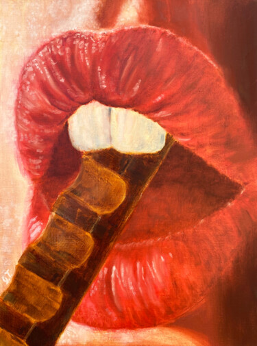 Painting titled "Chocolate" by Uliana Titova, Original Artwork, Oil Mounted on Wood Stretcher frame
