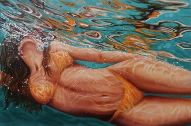 Painting titled "Water nirvana" by Uliana Titova, Original Artwork, Oil Mounted on Wood Stretcher frame