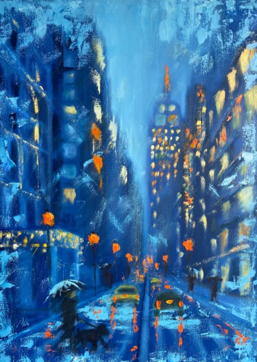 Картина под названием "First snow" - Uliana Titova, Подлинное произведение искусства, Масло Установлен на Деревянная рама дл…