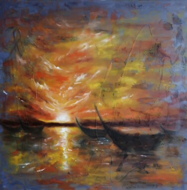 Painting titled "Surya" by Uliana Titova, Original Artwork, Oil Mounted on Wood Stretcher frame