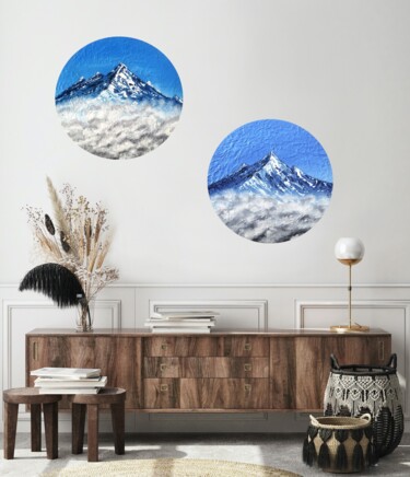 Painting titled "Snowy Alps" by Uliana Titova, Original Artwork, Oil Mounted on Wood Stretcher frame