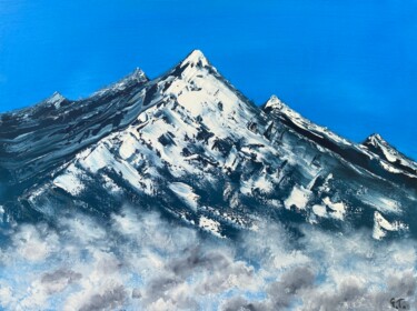 Painting titled "Alps" by Uliana Titova, Original Artwork, Oil Mounted on Wood Stretcher frame