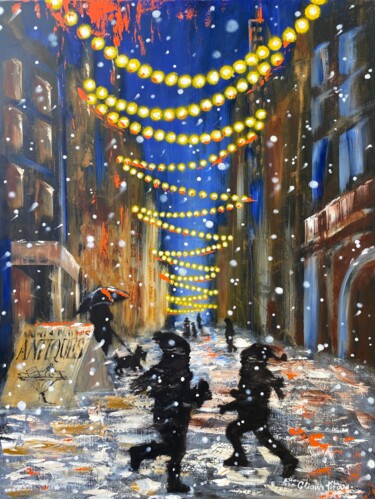 Painting titled "Christmas" by Uliana Titova, Original Artwork, Oil Mounted on Wood Stretcher frame