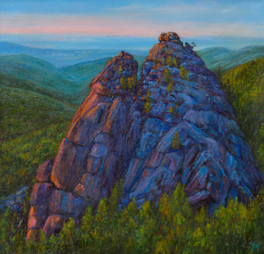 Картина под названием "Летний закат в гора…" - Uliana Kuznetsova, Подлинное произведение искусства, Масло