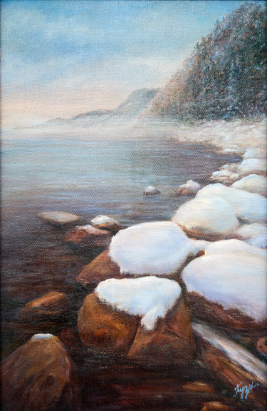 Картина под названием "Река Енисей. Зима." - Uliana Kuznetsova, Подлинное произведение искусства, Масло