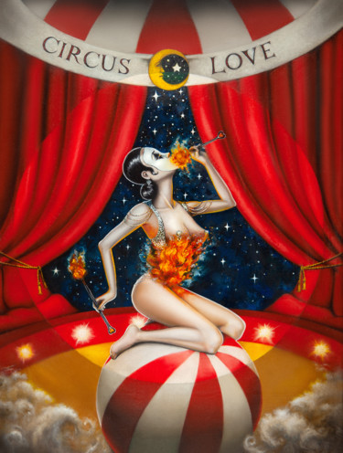 Картина под названием "Circus love" - Ульяна Степанова, Подлинное произведение искусства, Масло Установлен на Деревянная рам…