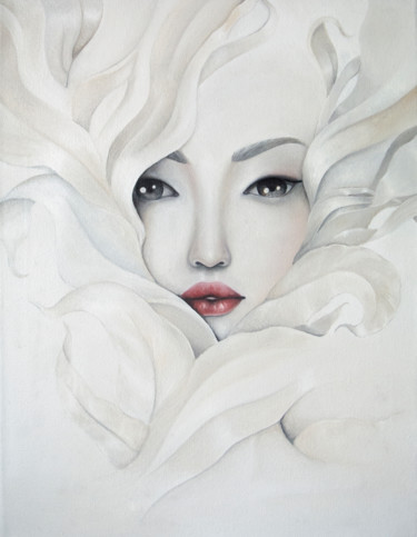 Картина под названием "White flower" - Ульяна Степанова, Подлинное произведение искусства, Масло