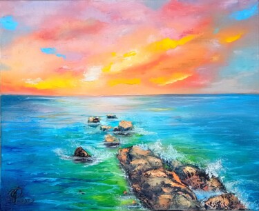 Pittura intitolato "Bright sunset" da Julianna Tulinova, Opera d'arte originale, Olio