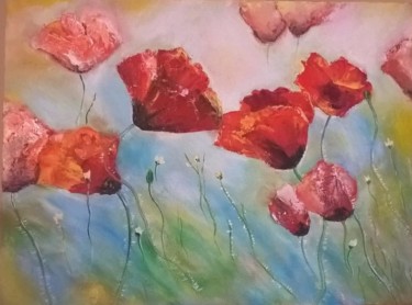 Painting titled "Poppies" by Julianna Tulinova, Original Artwork, Oil
