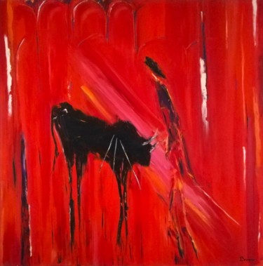 Schilderij getiteld "Corrida en rouge -…" door Ulie Bremer, Origineel Kunstwerk, Olie
