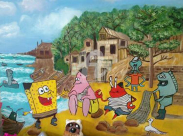 Malerei mit dem Titel "Sponge Bob" von Uljana Bekis, Original-Kunstwerk