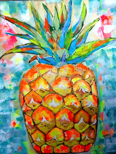 Peinture intitulée "Ananas" par Uljana Bekis, Œuvre d'art originale, Huile