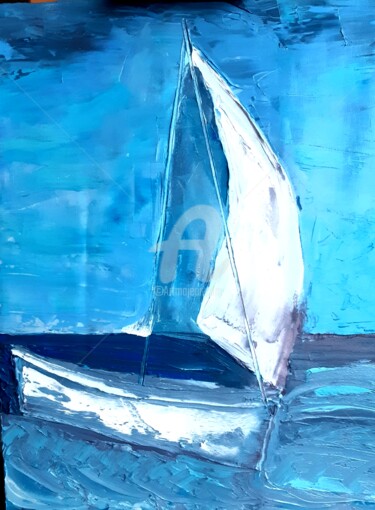 Painting titled "Bateau" by Uljana Bekis, Original Artwork, Oil