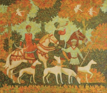 Картина под названием "Осенняя охота" - Ульяна Гончарова, Подлинное произведение искусства, Другой