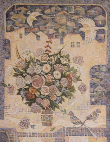 Картина под названием "Цветы и птицы" - Ульяна Гончарова, Подлинное произведение искусства, Другой