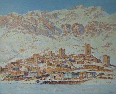 Картина под названием "Селение Цимити зимой" - Ульяна Гончарова, Подлинное произведение искусства, Масло
