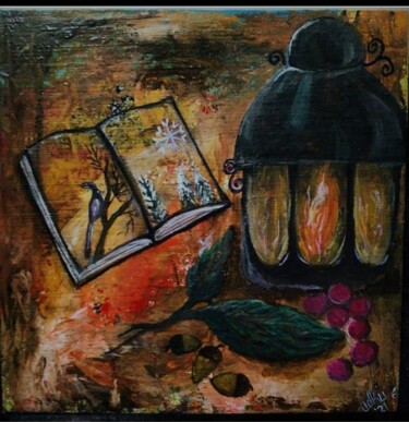Painting titled "Sihirli kitaplar se…" by Ülkü İSpirli, Original Artwork, Acrylic