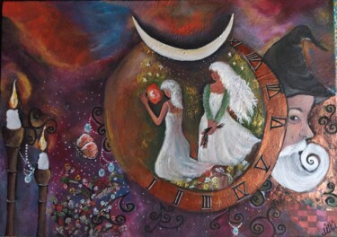 Malerei mit dem Titel "Moon rituals and wi…" von Ülkü İSpirli, Original-Kunstwerk, Acryl