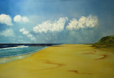 Painting titled "Day at the beach" by Ulla M. Neuhaus, Original Artwork, Oil Mounted on Wood Stretcher frame