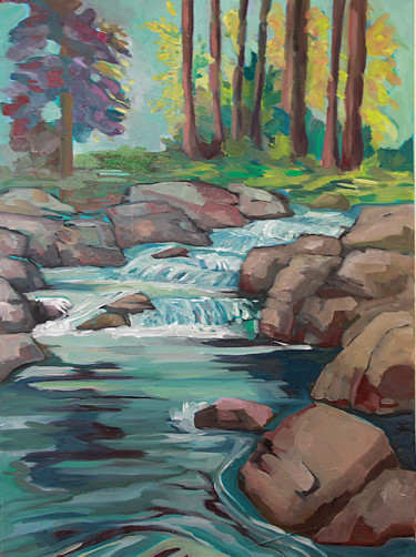 Painting titled "Wasserfall" by Ulrike Schmitt, Original Artwork, Oil