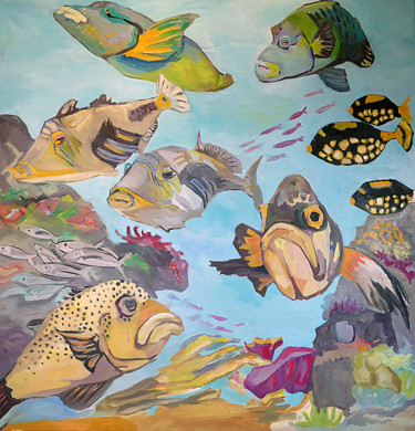 Malerei mit dem Titel "Unterwasserwelt" von Ulrike Schmitt, Original-Kunstwerk, Öl