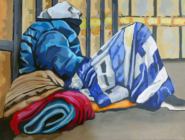 Malerei mit dem Titel "Obdachlos" von Ulrike Schmitt, Original-Kunstwerk, Acryl
