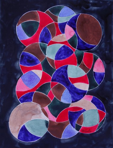 Malerei mit dem Titel "Kreise" von Ulli Heupel, Original-Kunstwerk, Aquarell